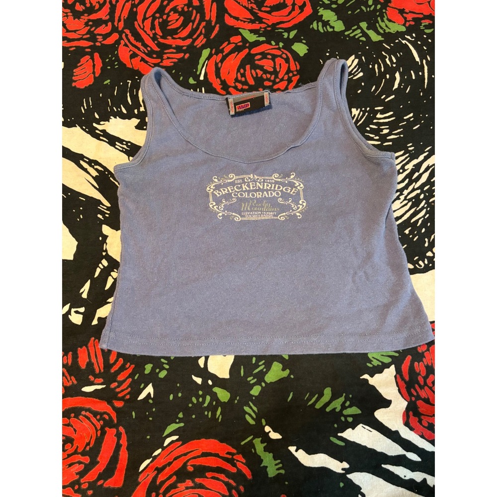 Vintage Breckenridge Colorado Mountain Souvenir Ribbed Tank Top Periwinkle Blue